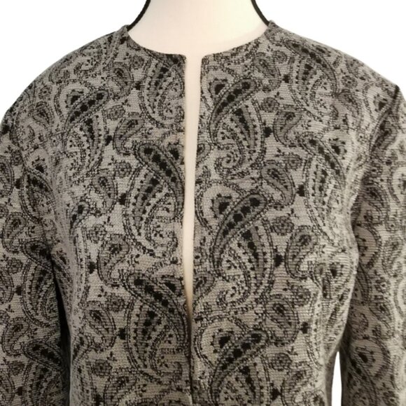 Jones New York Collarless Single Button Paisley Blazer in Black & Grey - Sz 8 - Picture 2 of 7